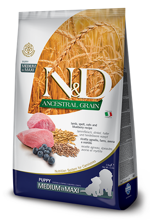 Сухий корм Farmina (Фарміна) N & D Low Grain Dog Lamb & Blueberry Puppy Medium & Maxi для цуценят середніх і великих порід з ягням