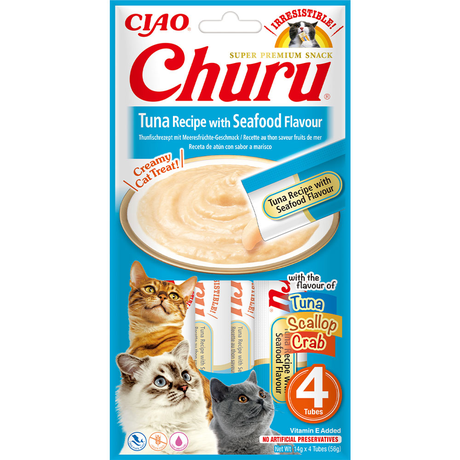 Inaba Churu Ласощі Для Котів, Вершковий Мус В Стіках, Тунець/Морепродукти 4*14 Г Фото Від Dog.Com.Ua