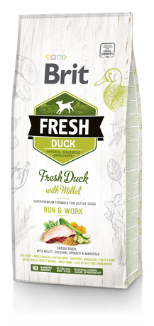 Сухий корм Brit Fresh Duck with Millet Adult Run & Work для дорослих активних собак всіх порід (качка)