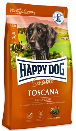 Сухой корм Happy Dog Toscana Sensible для взрослых собак средних и крупных пород с низкими потребностями в энергии (утка и лосось)