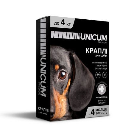 Краплі від бліх і кліщів на холку для собак Unicum premium (імідаклоприд), 1 уп. (3 пипетки)