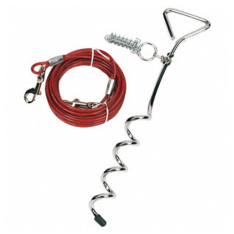 Flamingo Tie Out Cable ФЛАМІНГО повідець для собак до 15 кг, металевий трос у пластиковому обплетенні та карабінами, 3 м, кіль 43 см