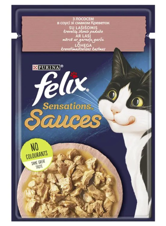 Felix Sensations Sauces Вологий корм для котів з лососем та креветками, 85 г