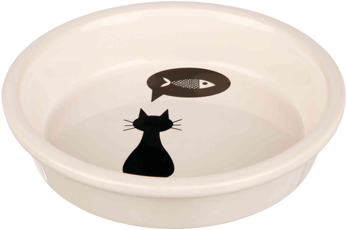 Trixie Миска керамическая для кошек белая с черной кошкой 0,25л/13 см