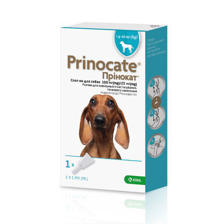 KRKA Prinocate Dog Протипаразитарні краплі Принокат на холку від бліх, кліщів та гельмінтів для собак вагою 4-10 кг