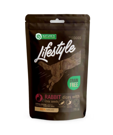 Nature's Protection Lifestyle snack for dogs soft rabbit dices with chia seeds Лакомство для собак, ломтики крольчатины с семенами чиа