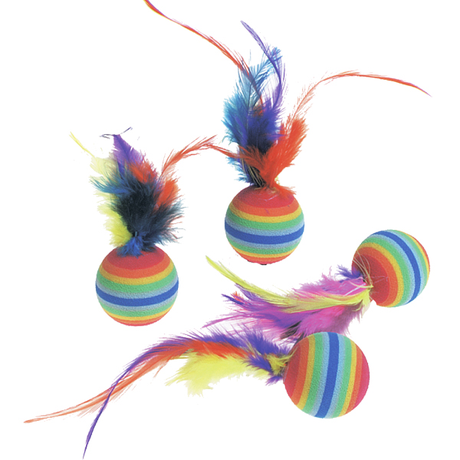 Flamingo Rainbow Ball ФЛАМІНГО ВЕЛИЧУДОВИЙ М'ЯЧ з пір'ям, іграшка для котів, 4 шт.