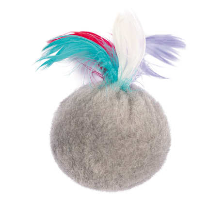 Природа Мячик меховой с перьями игрушка для кошек