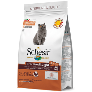 Schesir Cat Sterilized & Light ШЕЗИР СТЕРИЛИЗОВАННЫЕ ЛАЙТ КУРИЦА сухой монопротеиновый корм для стерилизованных кошек и кастрированных котов, для кото