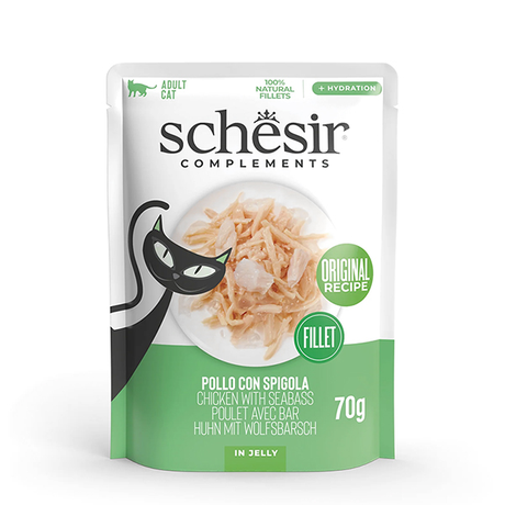 Schesir Chicken Seabass Вологий Корм У Желе Для Котів З Курячим Філе Та Морським Окунем Павук, 85 Г Фото Від Dog.Com.Ua