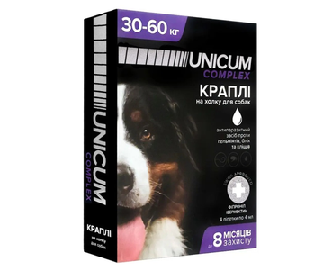Краплі Від Бліх, Кліщів І Гельмінтів На Холку Для Собак Unicum Complex (Івермектин+Фіпр), 1 Уп. (4 Піпетки) Фото Зоомагазину Dog.Com.Ua