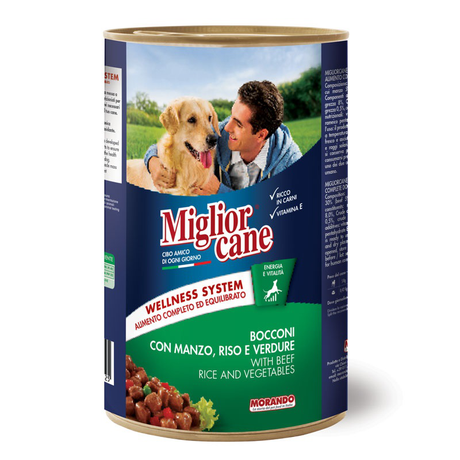 Вологий корм для собак Migliorcane зі шматочками яловичини, рисом та овочами