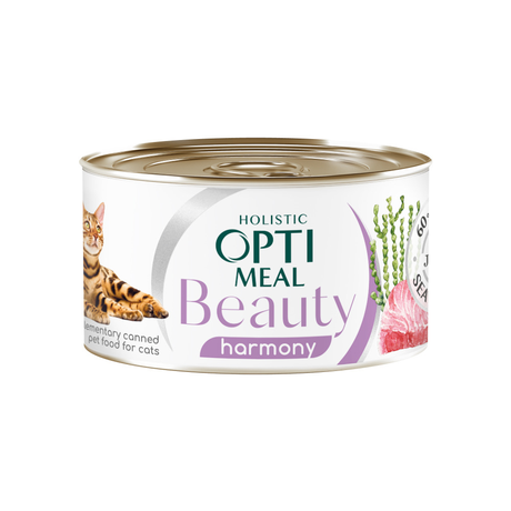 Optimeal Beauty Harmony Консерва із заспокійливим ефектом для котів зі смугастим тунцем із морськими водоростями в желе, 70 г