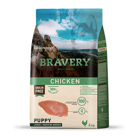 Сухой корм Bravery (Бравери) Chicken Puppy Large/Medium беззерновой для щенков средних и крупных пород (курица)