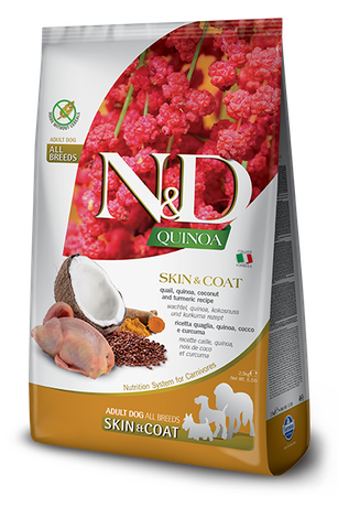 Сухий корм Farmina (Фарміна) N&D Grain Free Quinoa Skin & Coat QUAIL ADULT MEDIUM MAXI для дорослих собак великих порід (перепел, кокос, куркума)