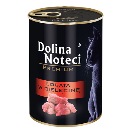 Корм консервований Dolina Noteci Premium для котів, м'ясні шматочки в соусі з телятиною, 400 г