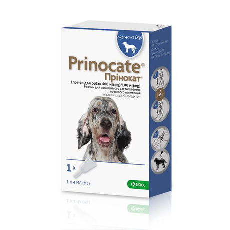 KRKA Prinocate Dog Противопаразитарные капли Принокат на холку от блох, клещей и гельминтов для собак весом 25-40 кг