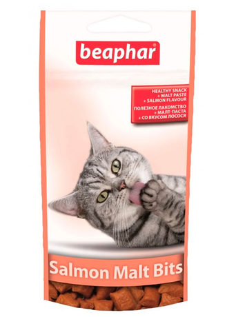 Beaphar Malt-Bits with Salmon ласощі для котів для виведення шерсті зі смаком лосося з мальт-пастою