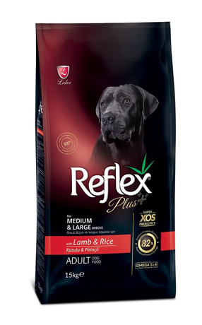 Корм сухий повноцінний та збалансований для собак середніх та великих порід Reflex Plus, з  ягням та рисом