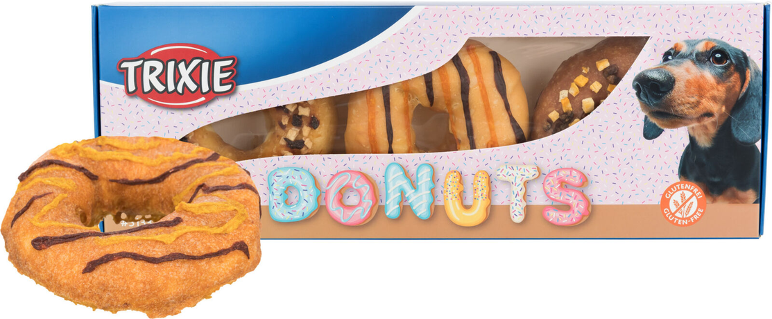 Ласощі Для Собак Trixie "Donuts" Набір: Качка/Гарбуз/Банан; Тріска/Полуниця/Яблуко; Курка, Натуральна Шкіра, 10 См, 3 Шт*100 Г Фото Від Dog.Com.Ua
