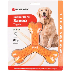 Flamingo Rubber Flexo Saveo Triple Bone Chicken жувальна іграшка для собак, СМАК КУРКИ (сильне гризіння)