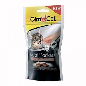 GimCat Nutri Pockets Chicken & Biotin - подушечки с курицей и биотином для кошек