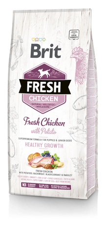 Сухой корм Brit Fresh Chicken with Potato Puppy Healthy Growth сухой корм для щенков и юниоров мелких и средних пород (курица)