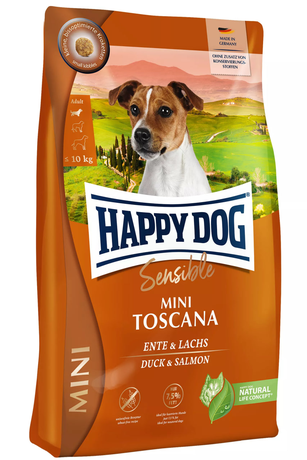 Сухой корм Happy Dog Toscana Mini Sensible для взрослых собак малых пород с низкими потребностями в энергии (утка и лосось)