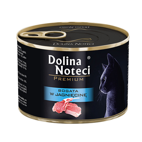 Корм консервований Dolina Noteci Premium  для котів, м'ясні шматочки в соусі з ягнятиною, 185 г
