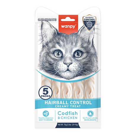 Wanpy Functional Creamy Lickable Treat Hairball Control Рідкі Ласощі Для Котів Для Виведення Вовни, 5 Шт/Уп Фото Від Dog.Com.Ua