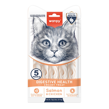 Wanpy Functional Creamy Lickable Treat Digestive Health Рідкі Ласощі Для Котів З Чутливим Травленням, 5 Шт/Уп Фото Від Dog.Com.Ua