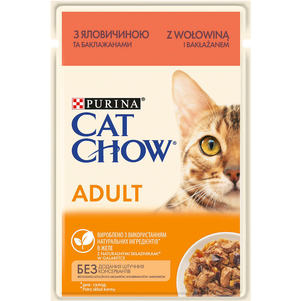 Cat Chow Вологий Корм Для Котів Шматочки В Желе З Яловичиною Та Баклажанами, 85 Г Фото Зоомагазину Dog.Com.Ua