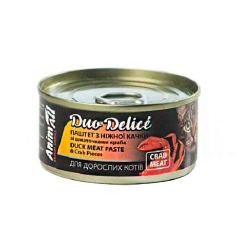 Animall Duo Delice Паштет Для Котів Із Качки Зі Шматочками Краба, 80 Г Фото Від Dog.Com.Ua