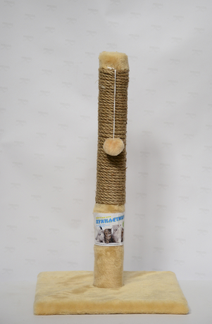 "Пушистик" Когтеточка столбик на подставке (джут) бежевая 30/55 см С-3
