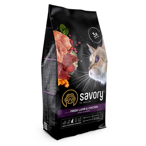 Savory сухий корм класу холістик для кастрованих котів зі свіжого м'яса ягняти та курки