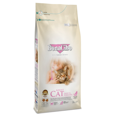 BonaCibo Cat Adult Light & Sterilized для дорослих стерилізованих кішок всіх порід (курка, анчоуси та рис)