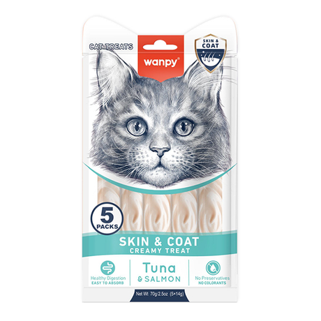 Wanpy Functional Creamy Lickable Treat Skin&Coat Рідкі Ласощі Для Котів Для Шкіри Та Вовни, 5 Шт/Уп Фото Від Dog.Com.Ua