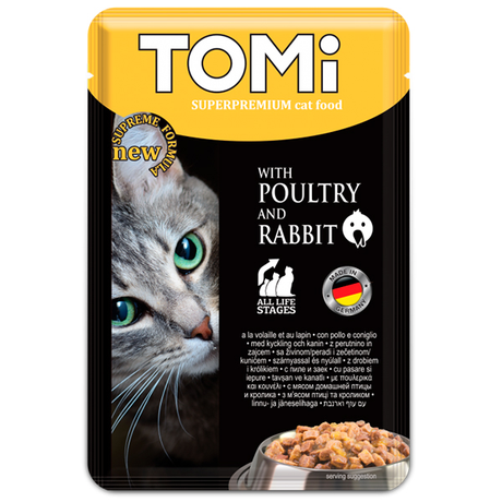 TOMi Poultry Rabbit ТОМІ ПТАХ КРОЛИК суперпреміум вологий корм, консерви для котів, пауч