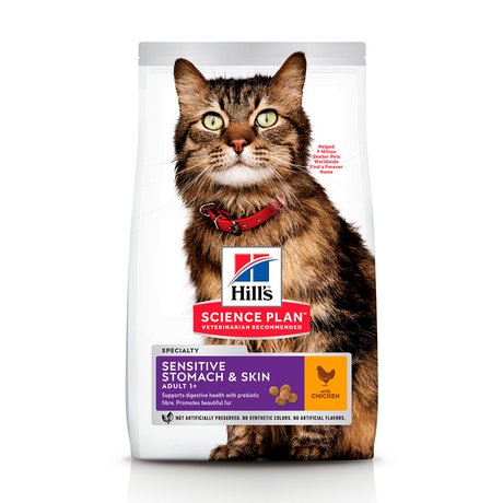 Hill's SP Feline Adult Sensitive Stomach & Skin Полнорационный сухой корм для взрослых кошек с чувствительным пищеварением и кожей