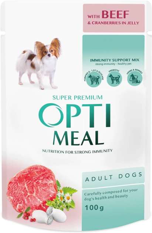 Optimeal Вологий корм для дорослих котів з телятиною в журавлинному соусі, 100 г