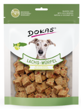 Dokas Кубики Лосося З Ягодами Годжі, Лосось 150 Г Фото Від Dog.Com.Ua